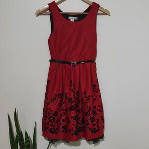 Knitworks Girls Black Red Floral Holiday Party Dress Petticoat Size 16